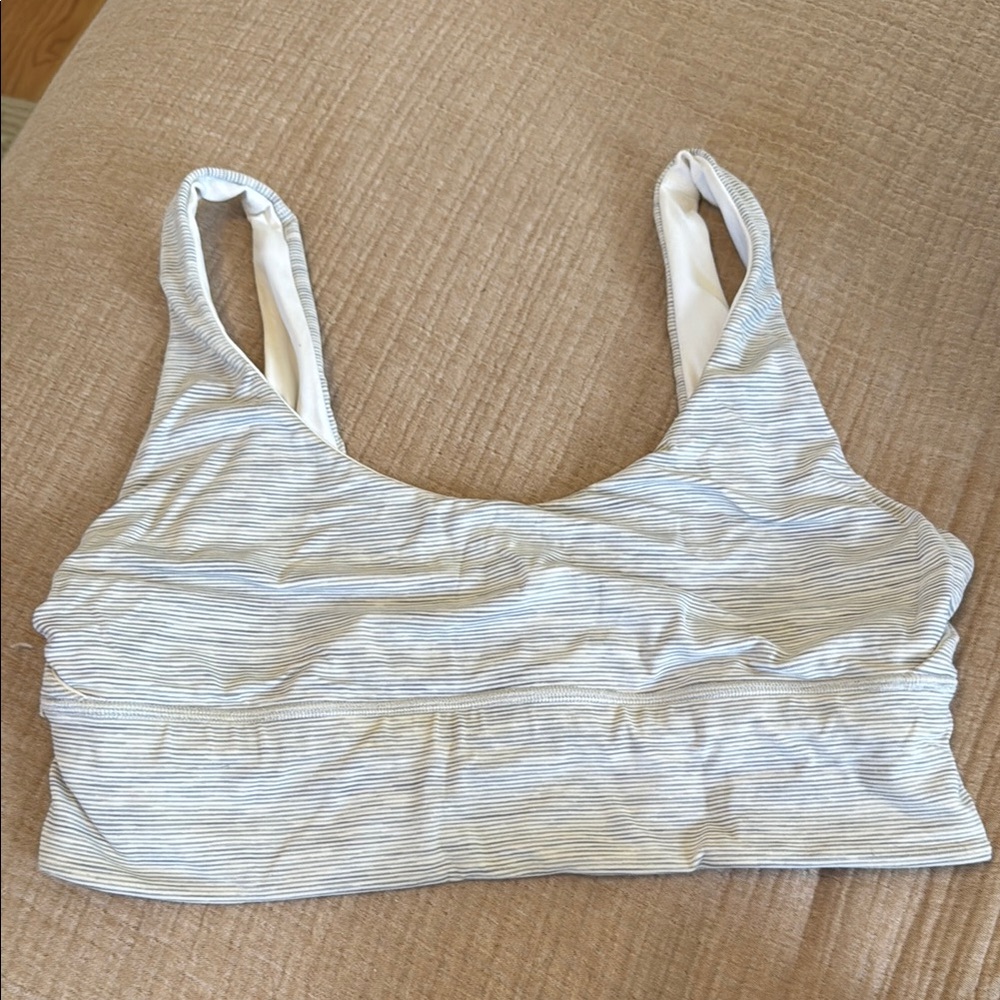 Lululemon Athletica White and Gray Striped Bra